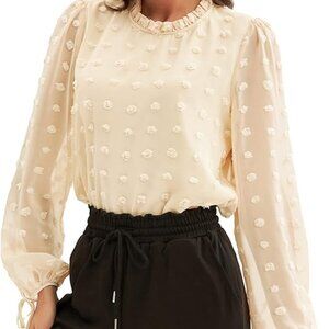 LIUMILAC  Lush Cream Textured Swiss Dot Chiffon Chic  Blouse Size M